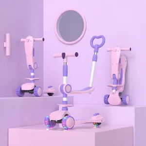 3-wheel portable scooter with flashing lights for children, swivel seat, 2-12 years old, music, light, game, activity, backyard, outdoor play 6 Main Sales Children's Scooter - №6