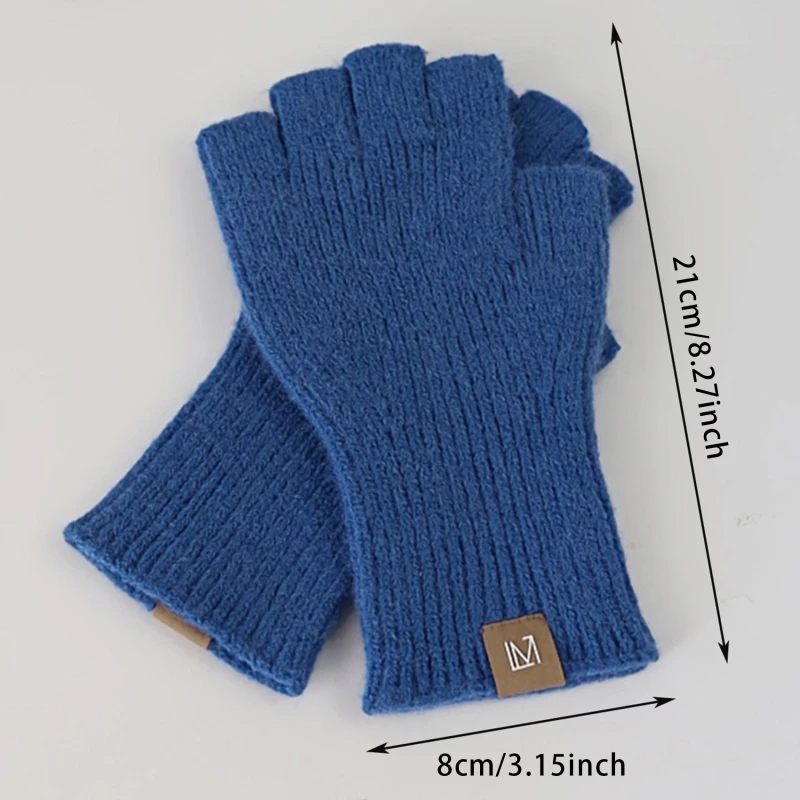 Knitted Thick Thermal Half Finger Gloves Women Men Winter Outdoor Warm Wool Driving Fingerless Glove Touchscreen Mittens