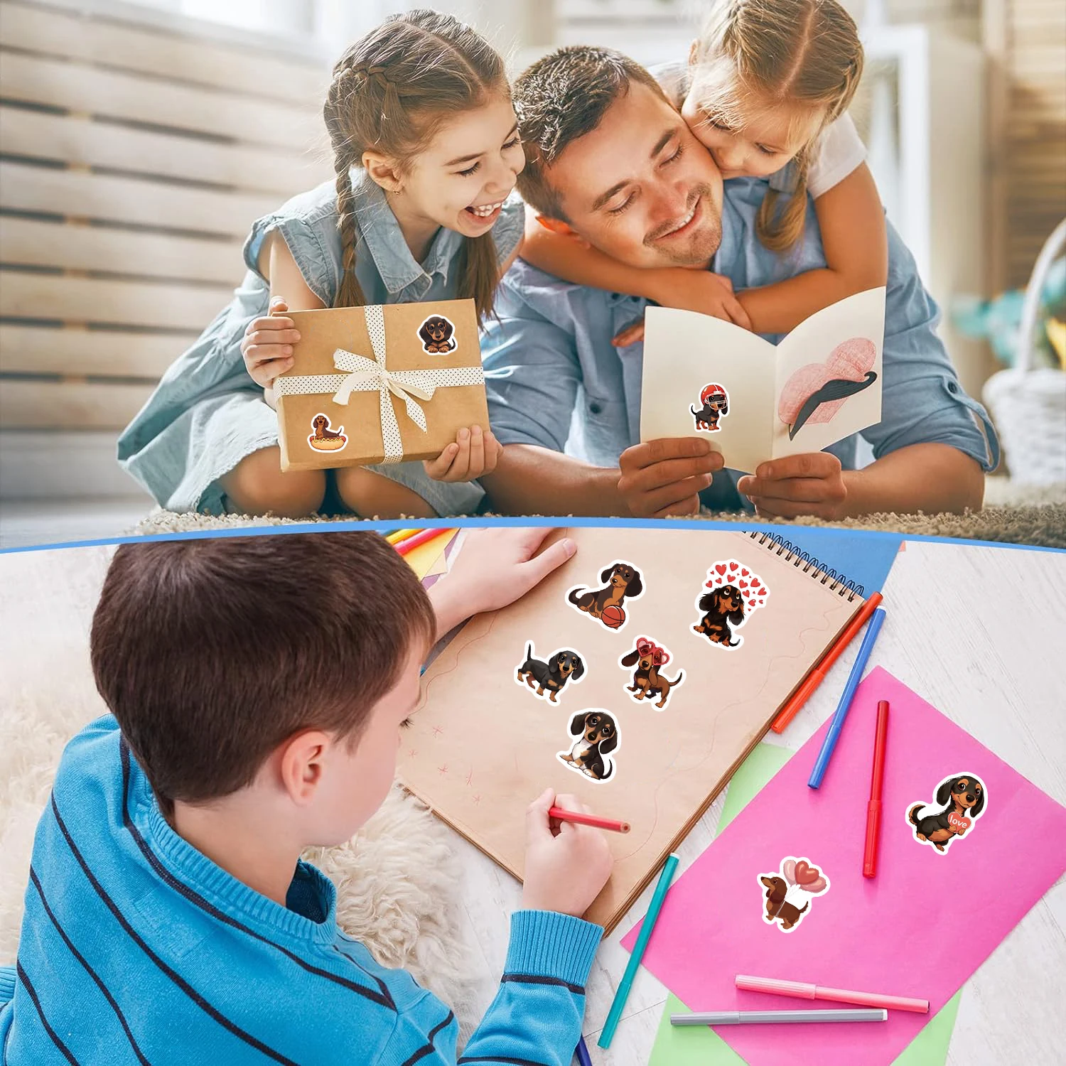 500 قطعة لطيف السجق الكلب الكرتون لفة ملصق حساب اليد المغلف لواصق الختم مقاوم للماء ملصق PVC الزخرفية