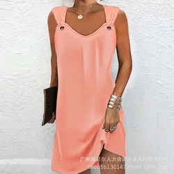 Women's Dress Solid Sleeveless Fashion Strap Hollow Out One Line Neck Pink Dress 2023 Summer New