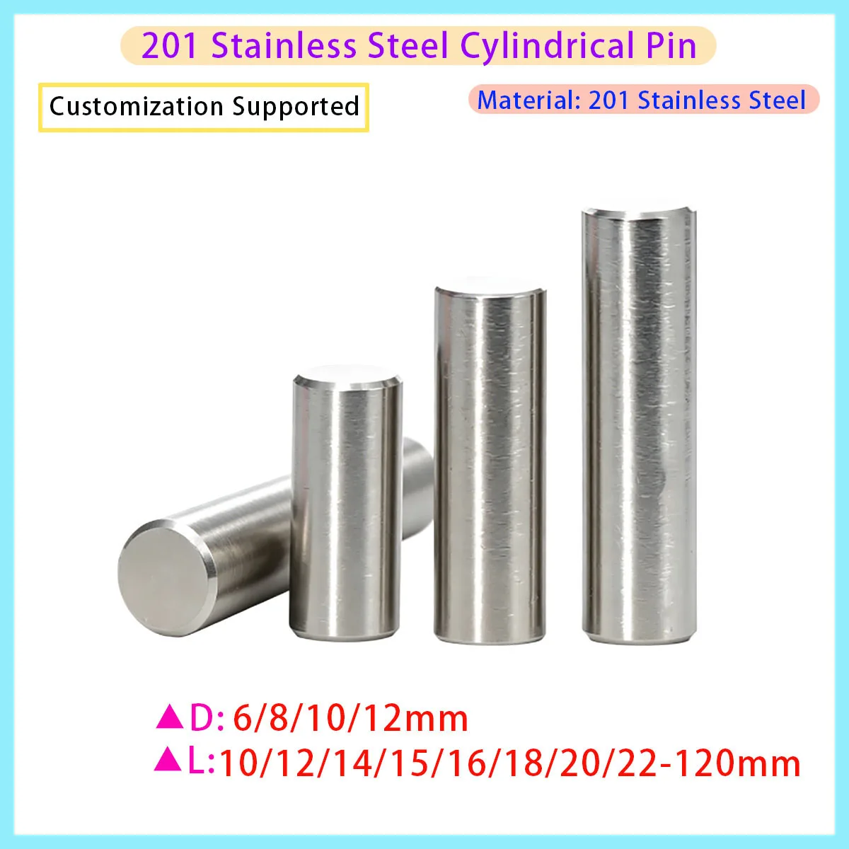 

[Bulk Pack] 201 Stainless Steel Cylindrical Dowel Pins, Solid Fixing Pins, Sizes M6 M8 M10 M12 M16