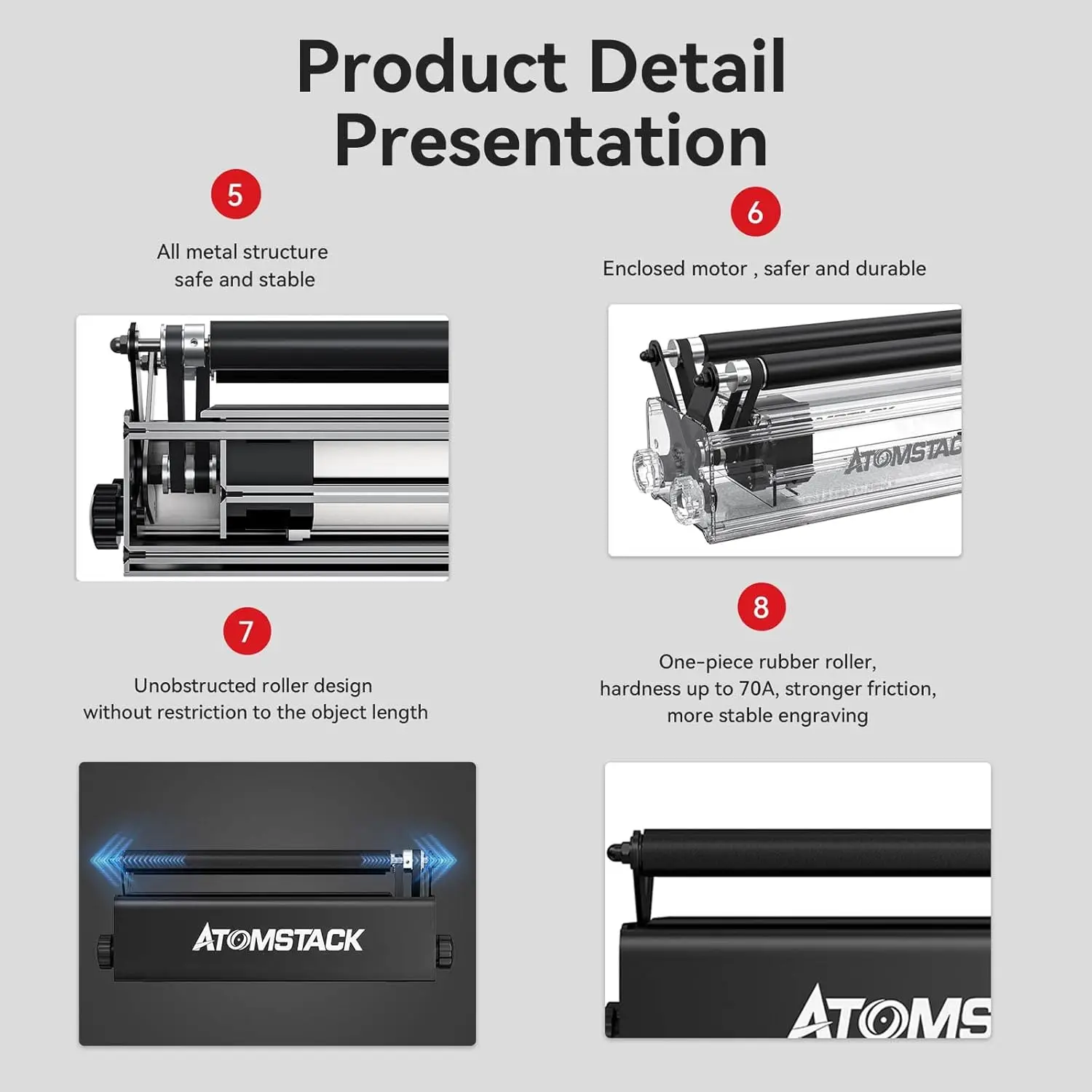 Atomstack R3 Pro Roller, Aluminum Y-Axis Rotary Roller Engraving Module, 360° Rotating Axis For Engraving Different Size