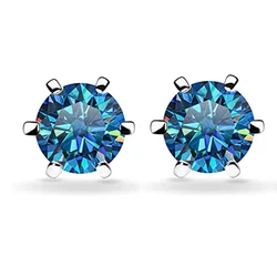 1/2CT Blue Moissanite Stud Earrings for Women Men 925 Sterling Silver Sparkling Diamond Wedding Party Birthday Gift Fine Jewelry