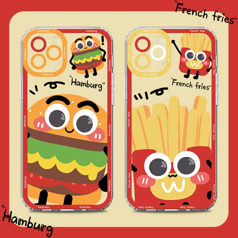 Cute Hamburg Fries Phone Case For Xiaomi Mi 13 12 11 10 Lite 12T 11T 10T POCO X3 NFC X4 GT X5 F3 F4 F5 M3 M4 Pro Silicone Cover