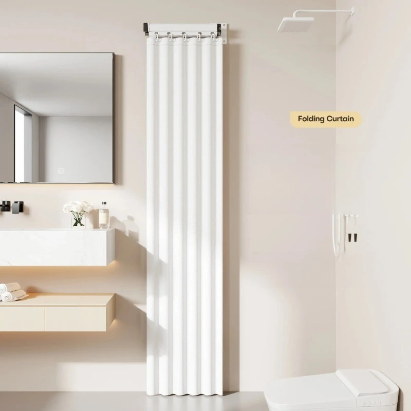 ‌Luxury Foldable Shower Curtain - No Drill Disappearing, Thermal Waterproof for Wet Dry Separation, Magnetic Anti-Leak - view 3