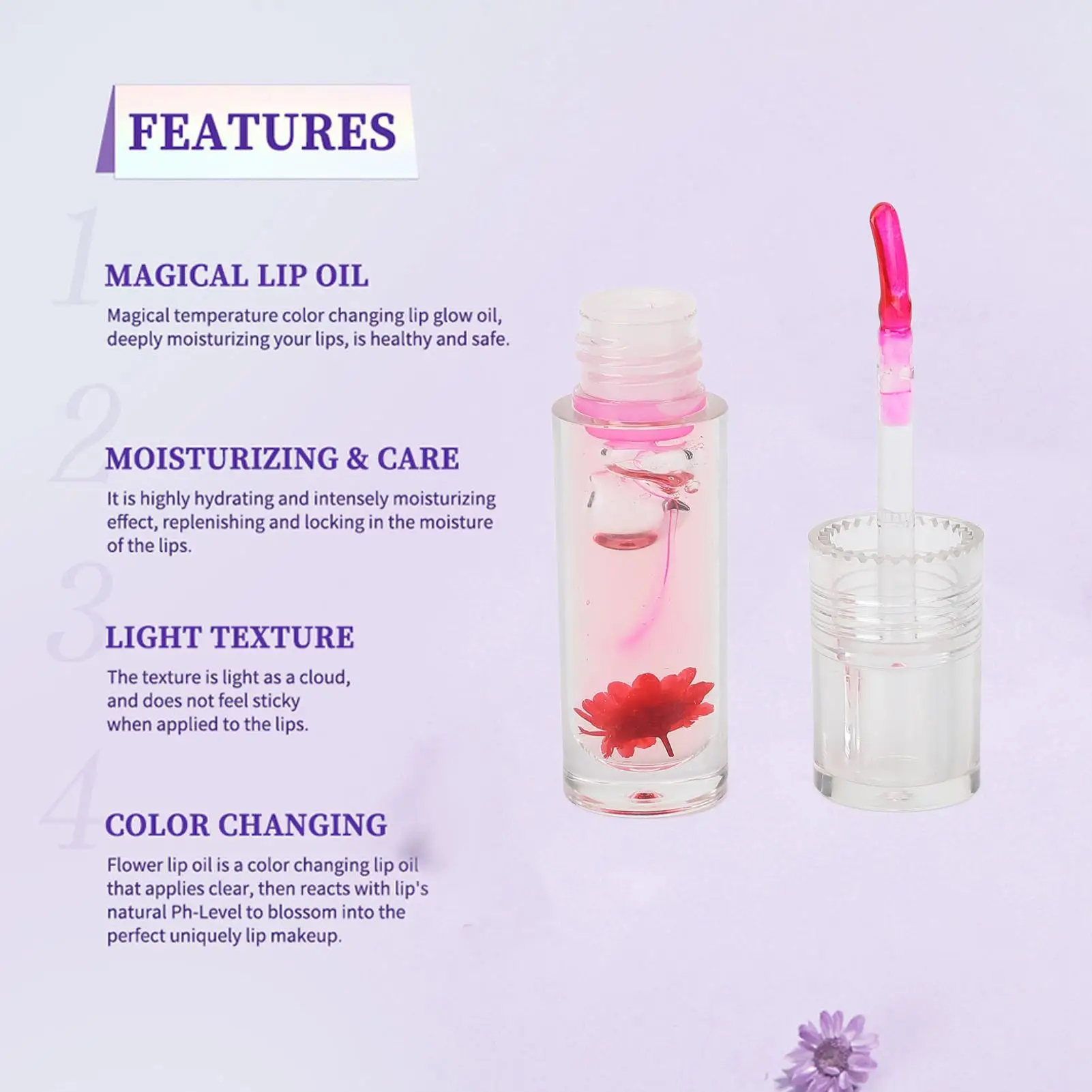 Color Changing Hydrating Lip Gloss Oil Flower Extract Deep Moisturizing Treatment for Dry Lips and Skin Repair 0.13oz