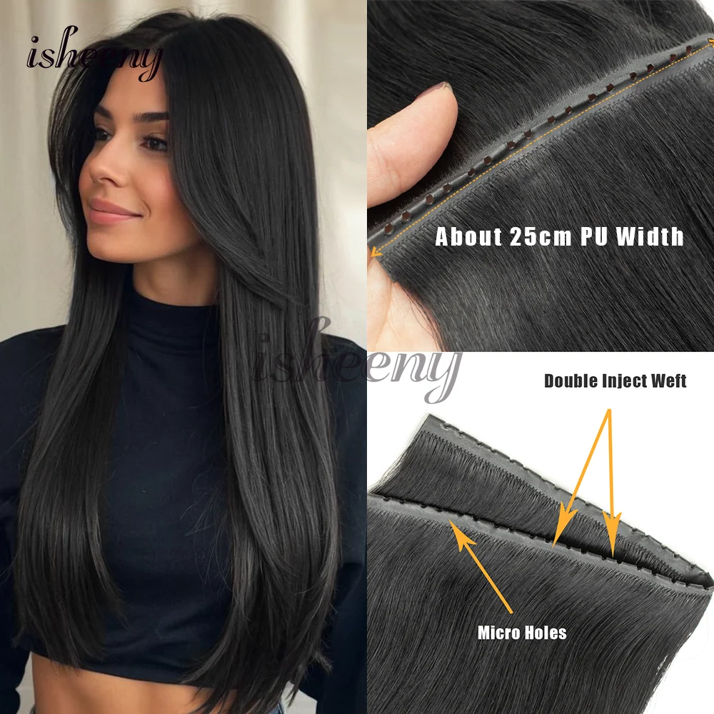 

Натуральные прямые волосы для наращивания 12-24 дюйма, двойной инжекционный метод XO Hole Weft, невидимые двойные пряди, пучки волос