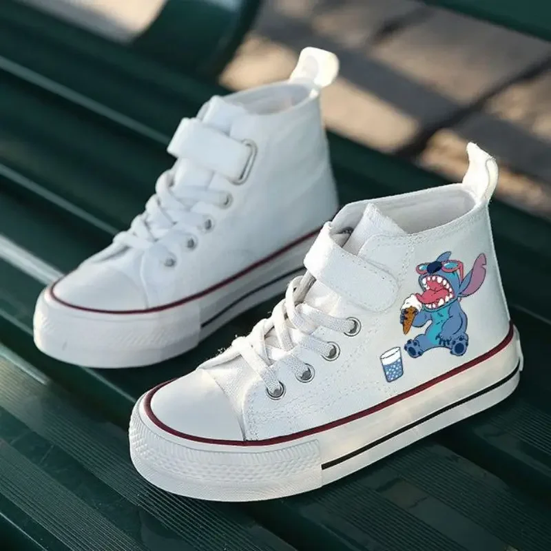 Disney-Lilo e Stitch sapatos esportivos de alto nível para crianças, adorável estampa de desenhos animados, tênis casual para crianças, tênis confortáveis para meninos e meninas