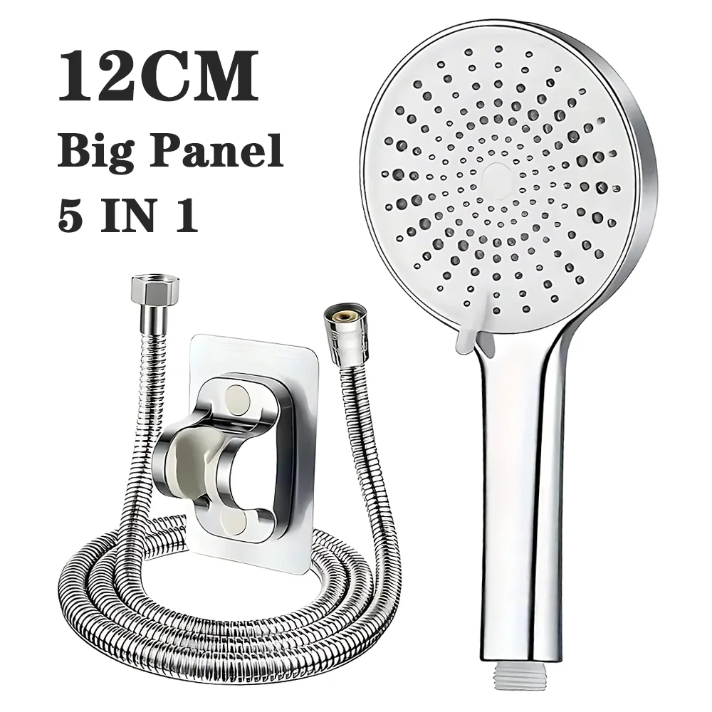

12cm Large Panel Shower Head Pressurised Five-speed Adjustable Shower Rainfall High Pressure Shower Head Bathroom Accessories