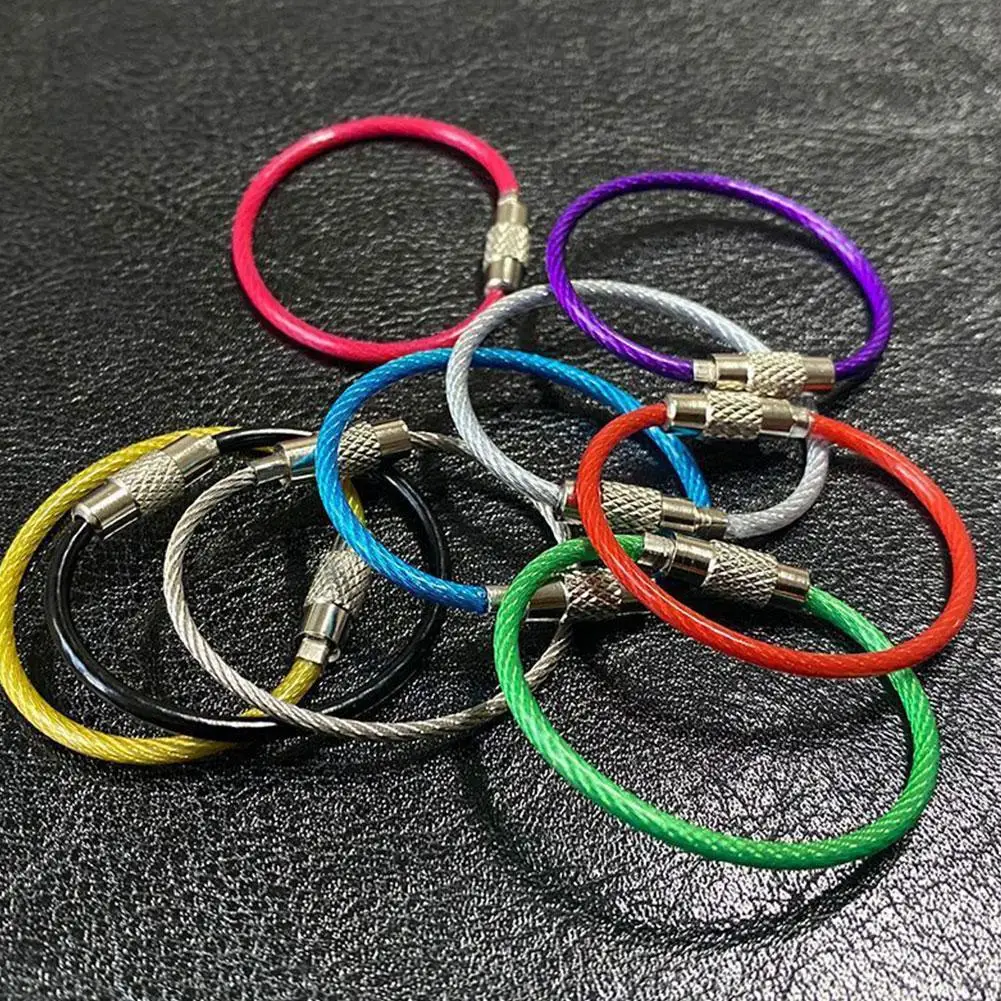 Colorful EDC Keychain Steel Carabiner Key Holder Camping Tools Tactical Screw Locking Wire Key Keychain Key Chain