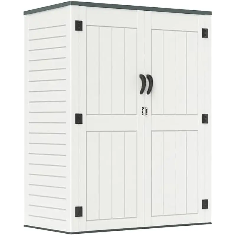Outdoor Vertical Storage Unit 385 Gallons Waterproof HDPE Resin Cabinet Weatherproof Rustproof Fade Resistant Tall Design Compac