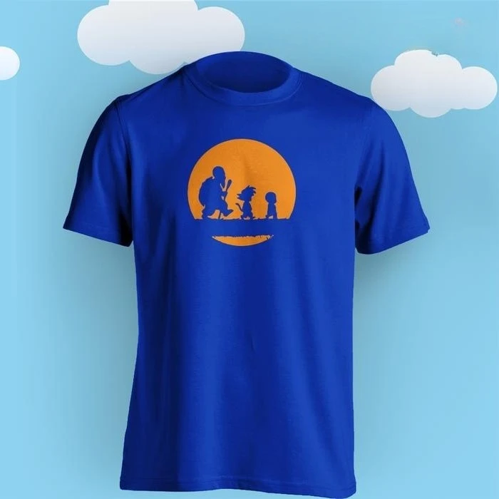 2026 Summer Dragon Ball Z Goku Krillin Roshi Silhouette T-Shirt for Men Women, Orange Sunset Minimalist Anime Casual Black Tee