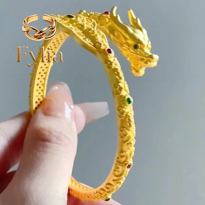 Fylia Jewelry  24K real gold dragon tail swinging bracelet domineering exquisite filigree craft au999 gold dragon bracelet advan