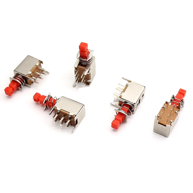 10 Pcs A03 PS-22F02 DPDT Double Pole Self/No-Locking Key Power Uni-Direction PCB Push Button Switch DPDT 6 Pin