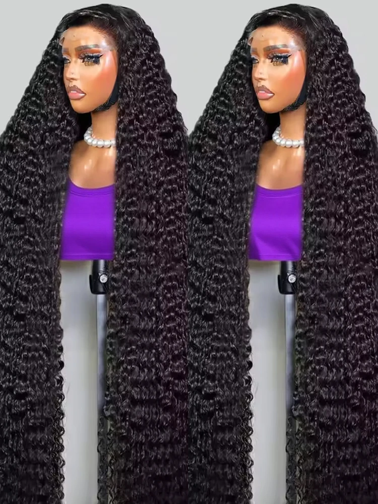 40 46 بوصة 300% كثافة المياه مجعد 13x4 13x6 HD الدانتيل الباروكة الأمامية شعر الإنسان قبل قطعها شعري موجة عميقة شعر مستعار أمامي للنساء