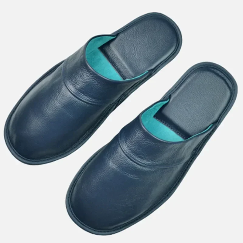 Genuine Cow Leather Slippers Homes In Indoor Slipper Spring Autumn Summer Men Women Elderly Non-slip Casual Single Slides Shoes