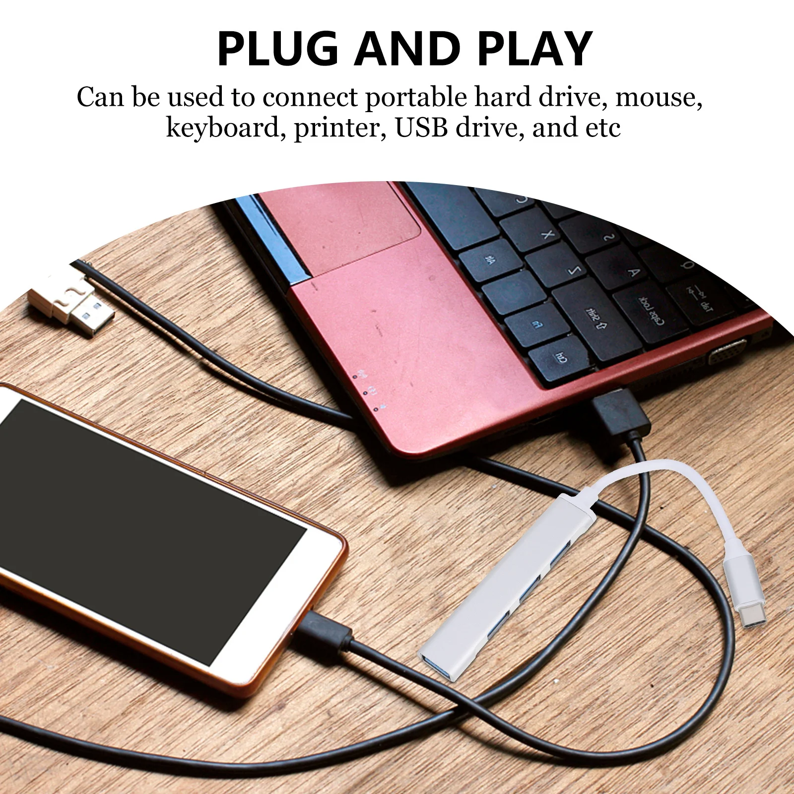 USB Type-C 4-poorts datahub Aluminiumlegering Duurzame laptoptelefoonadapter Plug and Play Multifunctionele uitbreidingsoverdracht USB 3.0