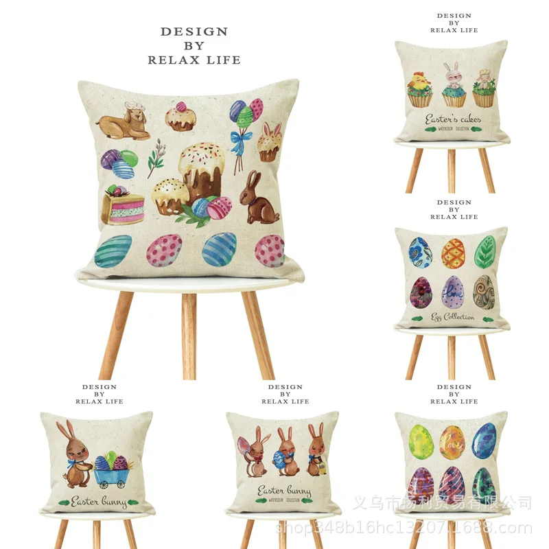 Easter Egg Bunny Pillow Cushion Cover Retro Linen Sofa Case 45x45 Pillow Case  Sailor Cushions For Sofa
