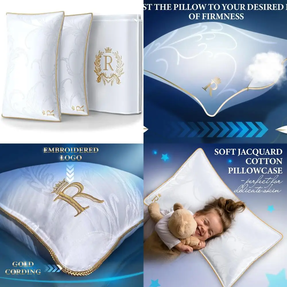 

Комплект подушек Queen Size, 2 шт. — эргономичные боковые подушки для сна, роскошный дизайн с золотой окантовкой