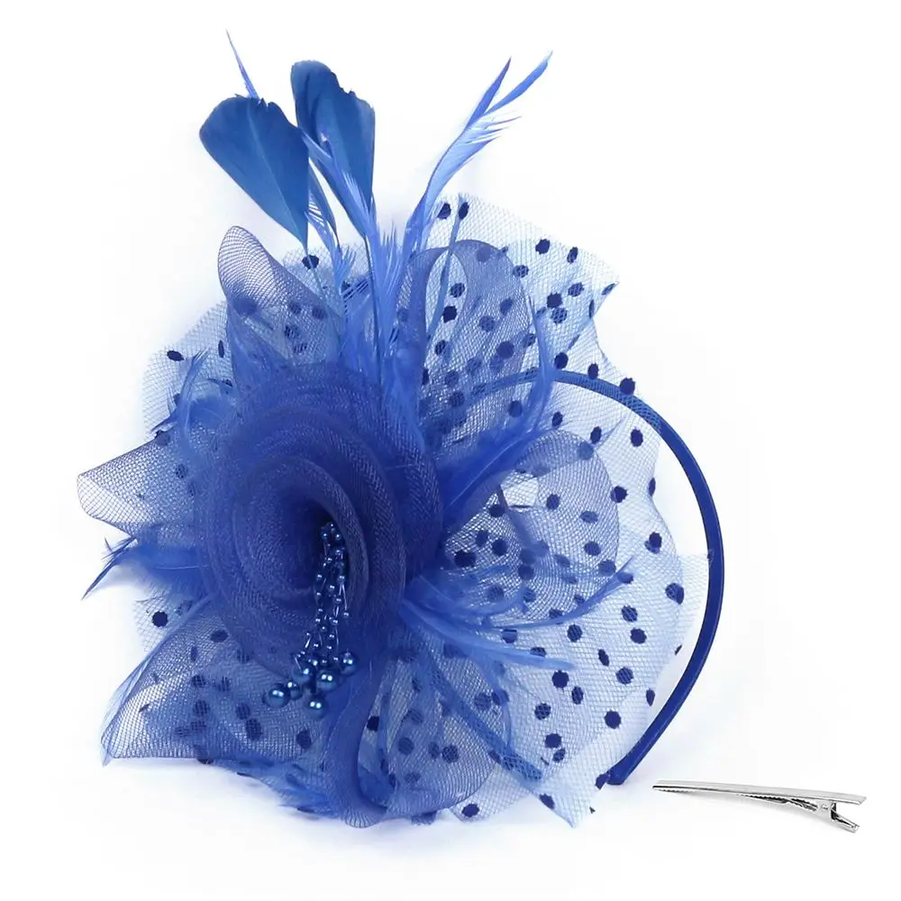 Stylish Mesh Flower Cocktail Wedding Tea Party Headband Fascinator Hat Alice Headband Clip Feathers Hair Clip