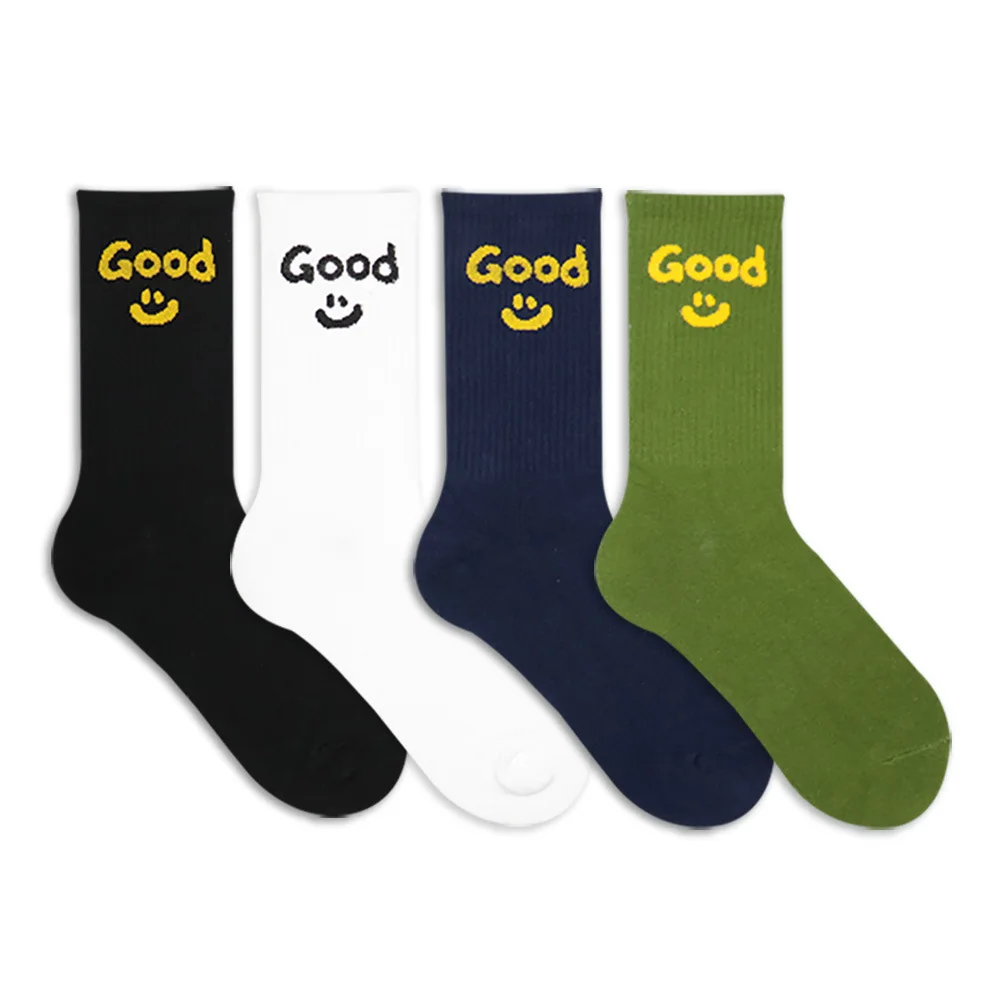 Drew House American streetwear cartoon face lettered socks for casual street style and sports, made of pure cotton