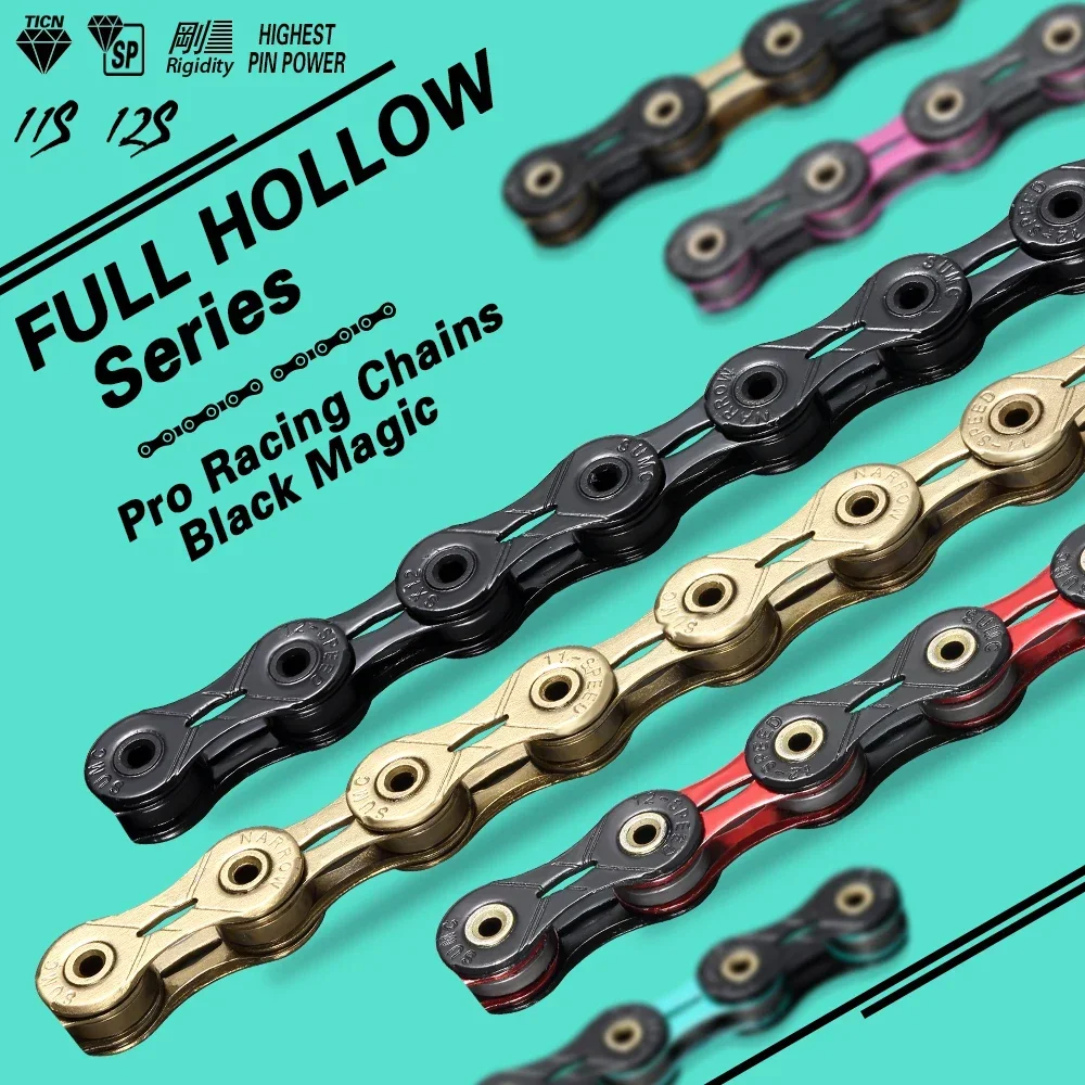 

SUMC Road 11s Chain Diamond Like Coating 11 Speed Bicycle Chain SX11SL MTB Ultralight Road Bike Chains Full hollow Bicycle Parts