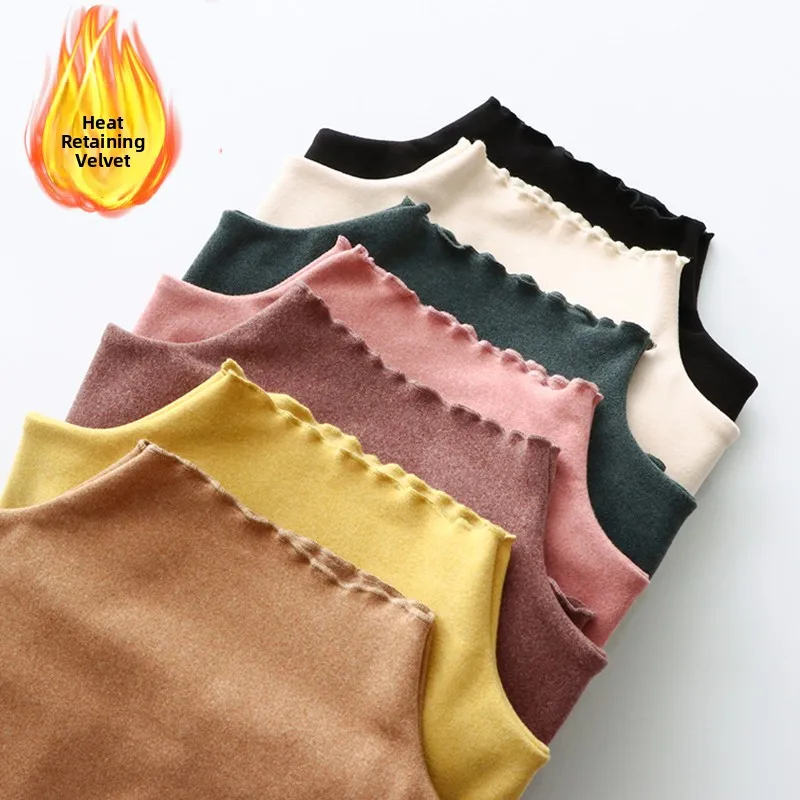 Women's Base Layer Shirt Half High Collar Double Sided Flocking Long Sleeve T-Shirt Velvet Warm Winter Fitted Top