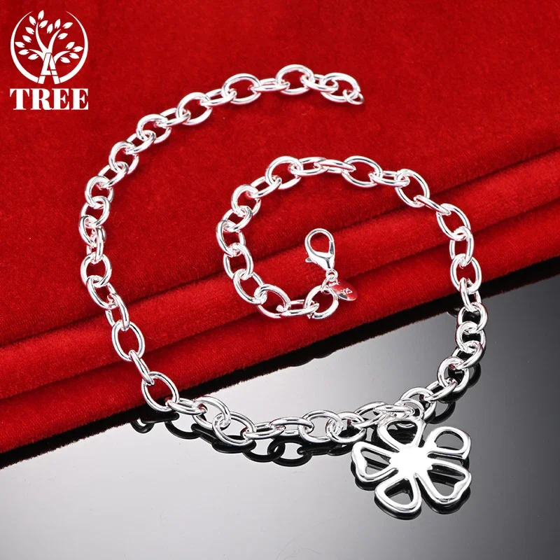 

ALITREE 925 Sterling Silver 45cm Hollow Flower Pendant Chain Necklace For Women Party Wedding Valentine Fashion Jewelry
