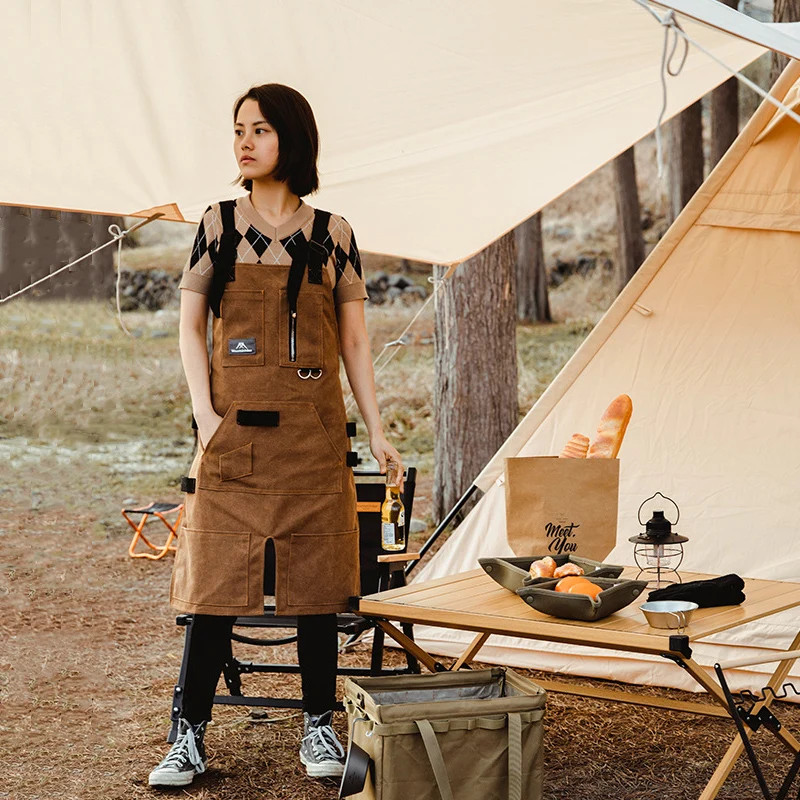 Outdoor Canvas Apron for Camping, Multi Pocket Work Clothes, Horticultural and Woodworking Clothing