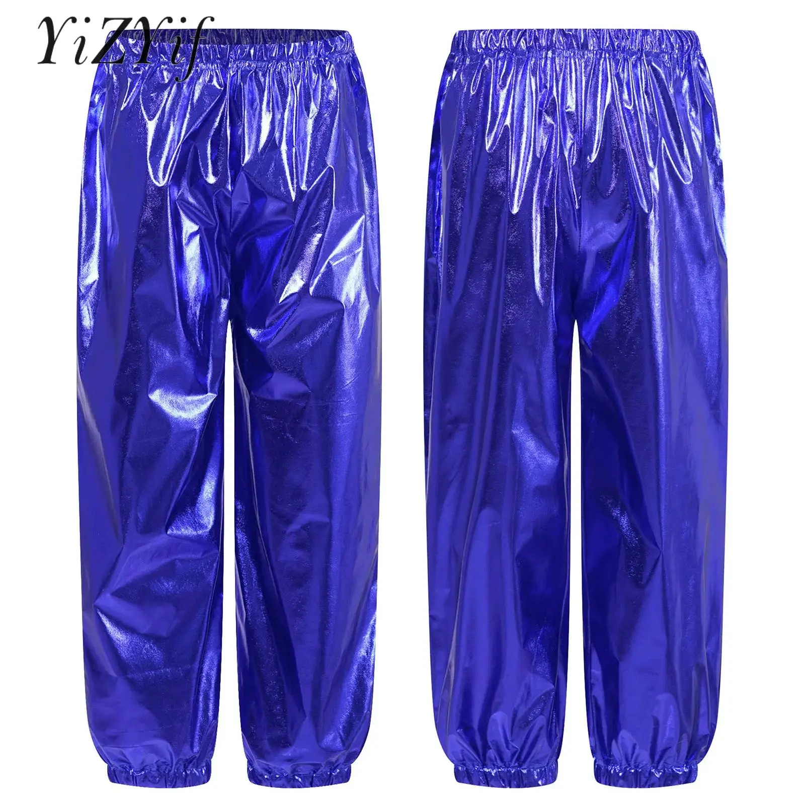 Children Gymnastics Athletic Leggings Hip Hop Street Dancewear Kids Shiny Trousers for Jazz Dance Cheerleading Stage Performance