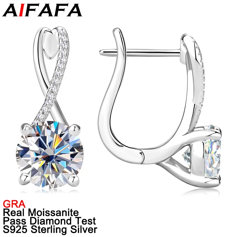 

AIFAFA 2 Carat Brilliant Moissanite Stud Earrings 100% S925 Sterling Silver Lab Diamond Moissanita Ear Clip High Grade Jewelry