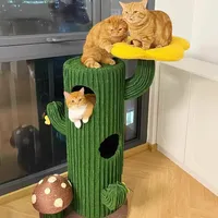 Green Plants Large Cat Trees Tower Cactus Scratching Post Multi-level Hiding House Climbing Set Games Cat Toys Training Supplies