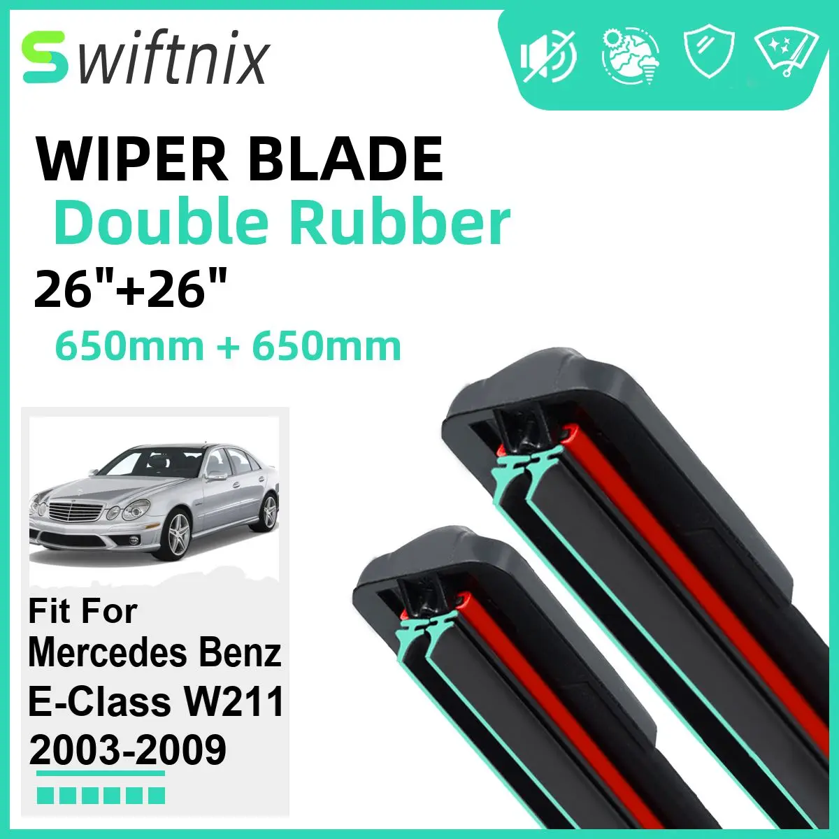 Double Rubber Car Wiper Blades for Mercedes Benz E-Class W211 2003-2009 Front Windscreen Windshield Rubber Accessories 2008 2009