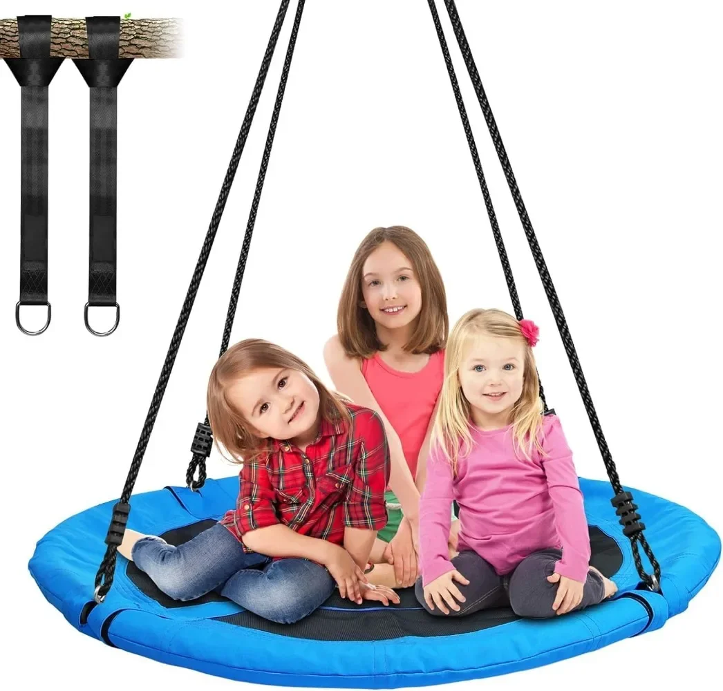 

40 Inch Saucer Tree Swing for Kids Adults 900D Oxford Waterproof with 2pcs Tree Hanging Straps, Steel Frame and Adjustable Ropes