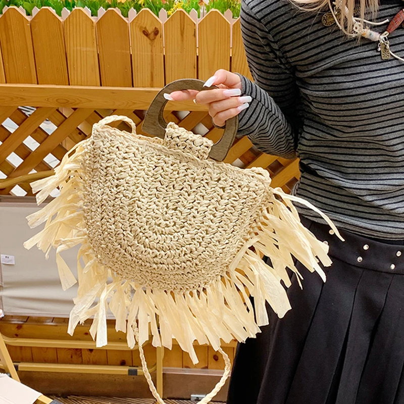 

Summer Straw Bags for Women Tassel Handmade Beach Crossbody Bags Rattan Woven Handbags Travel Shopper Shoulder Bags