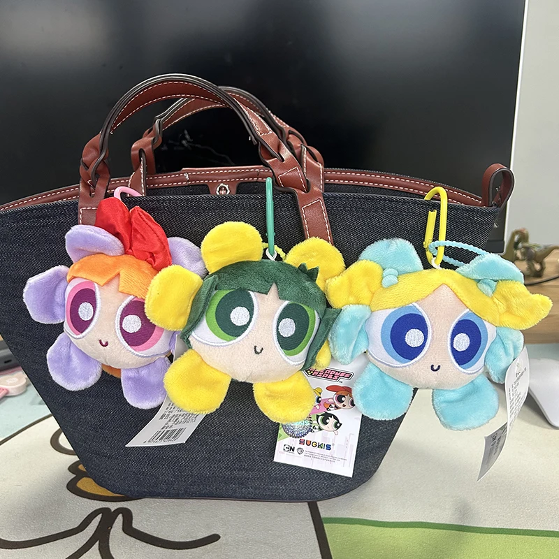 Authentic 12cm Powerpuff Girls Drag Flower Series Plush Doll Pendant Cute Girl Pericardium Pendant Keychain