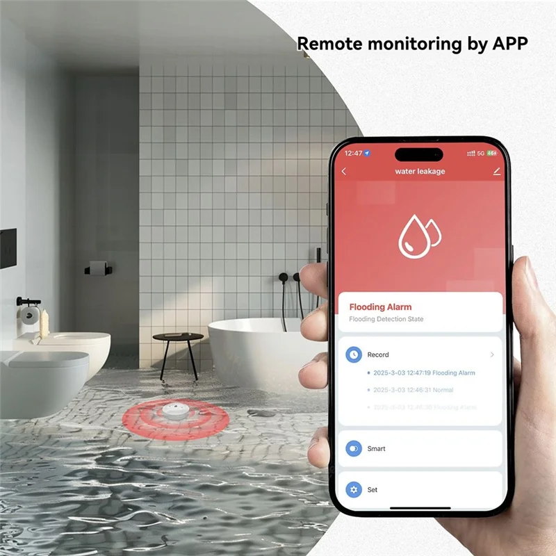 ABKQ-Deteksi Kebocoran Air Rumah Pintar, Sensor Banjir Tuya Zigbee dengan Peringatan Perendaman, Bekerja dengan Aplikasi Smart Life untuk Monito Jarak Jauh