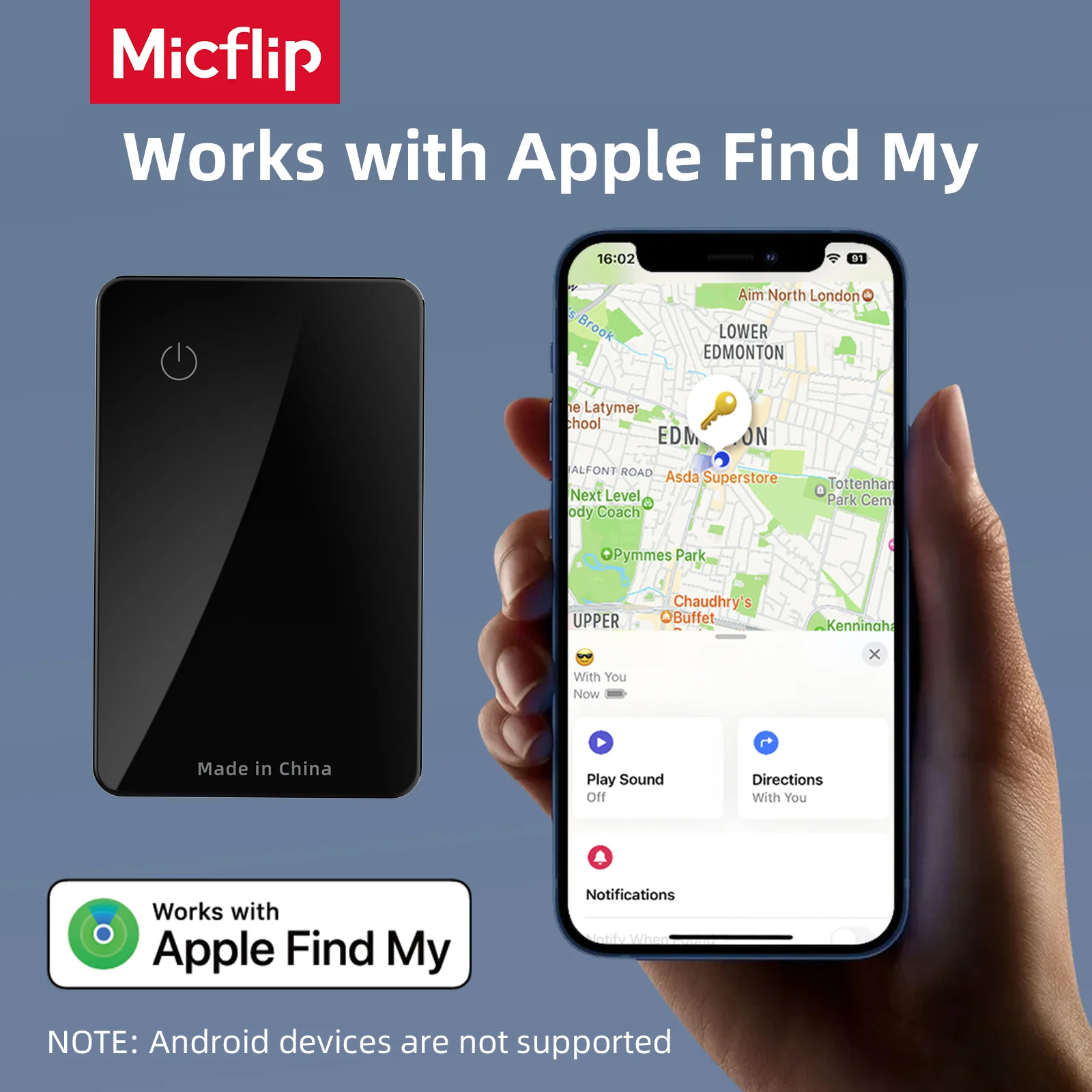 

Wallet Tracking Card Ultra-thin GPS Location Smart Anti-loss Tag Waterproof Work with Apple Find My App Bluetooth Tracker