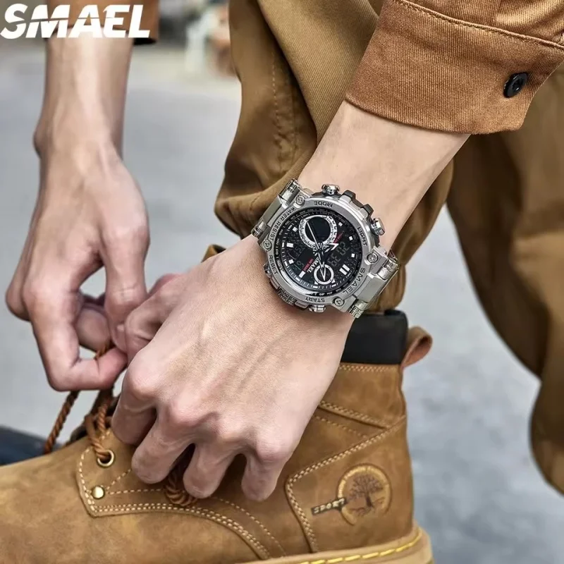 SMAEL 8095 Casual Men's นาฬิกาอิเล็กทรอนิกส์ปฏิทินนาฬิกาปลุกกันน้ําสายสแตนเลสกีฬาแฟชั่นนาฬิกาดิจิตอล