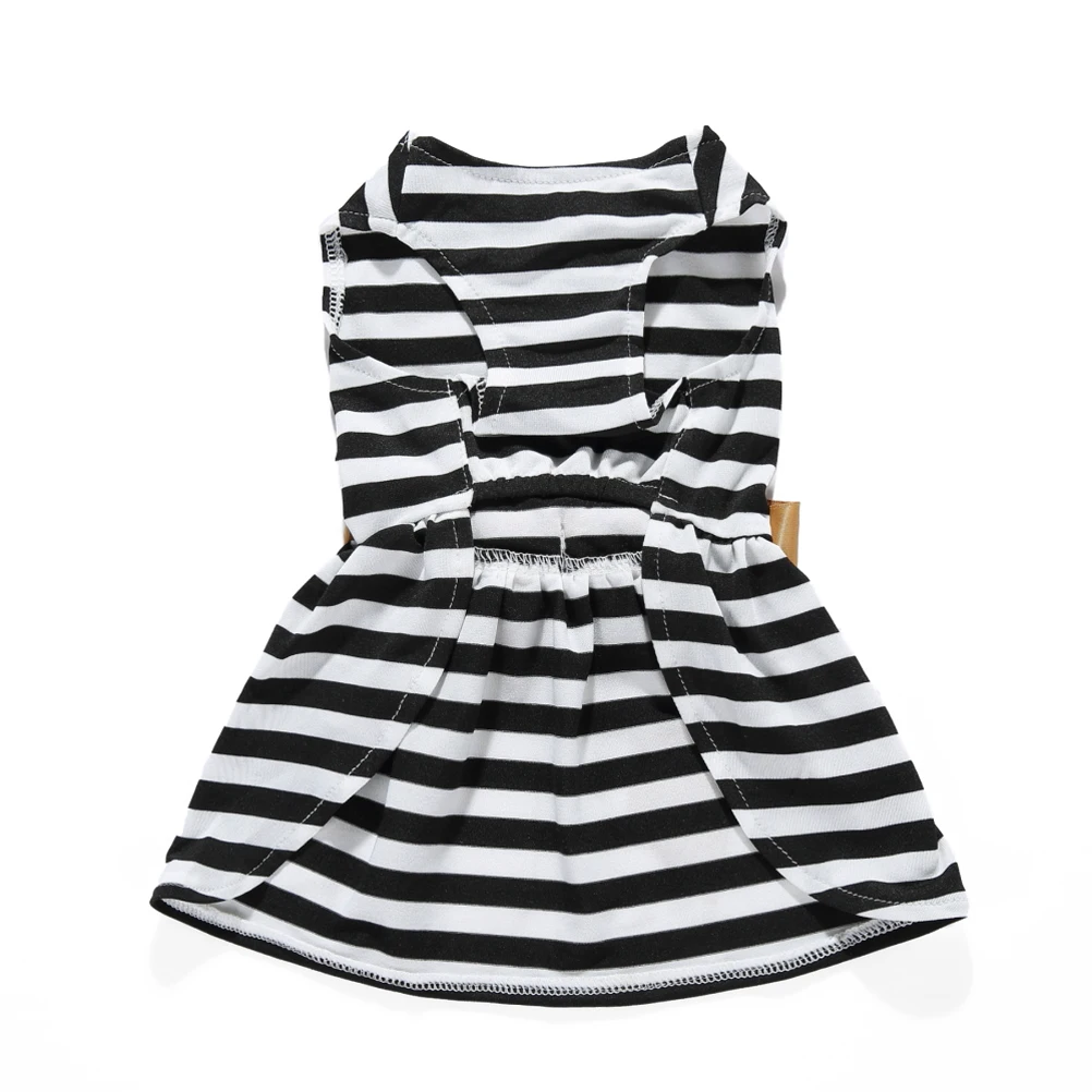 

Summer Pet Dog Dress Size M Black White Stripes Sleeveless Puppy Skirt Elegant Bowknot Summer Wear Charming Comfortable Clothes