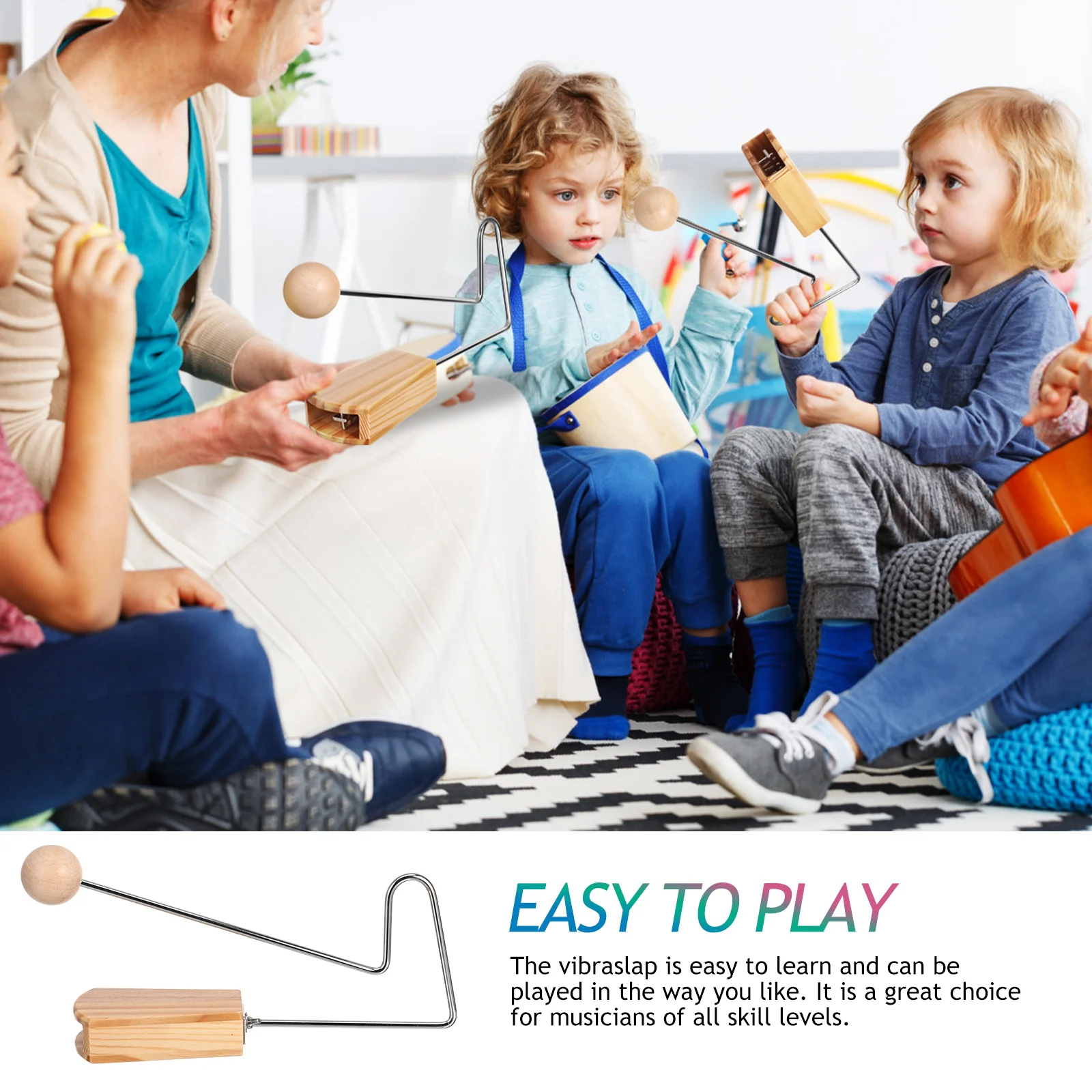 

1pcs Wooden Vibraslap Hand Percussion Instrument Shock Ball Musical Fun Plaything Latin