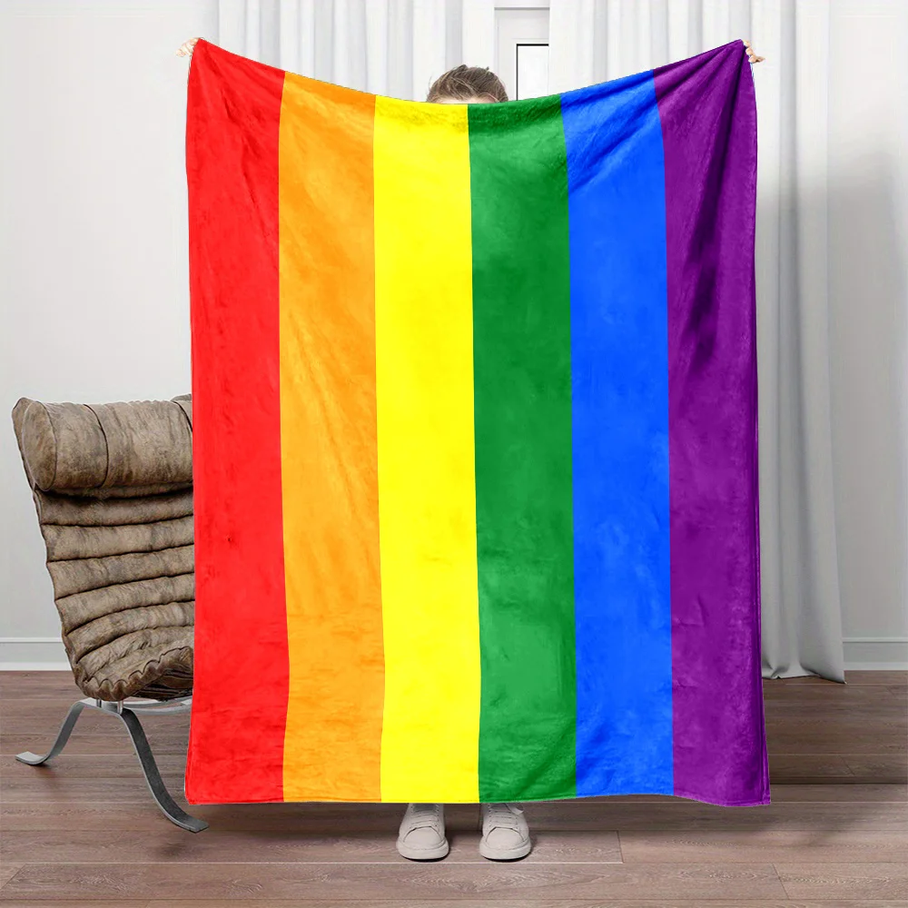 Contemporary Style LGBT Pride Flag Throw Blanket - Reversible, All-Season Flannel with Digital Print,  Polyester, Cart