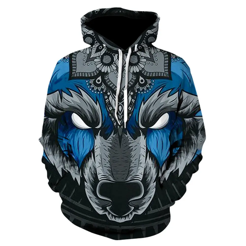 

2022 Spring Men and Women 3d Printing Hoodie Ferocious Wolf Head Anime Pattern Fashion Sweater Oversized Hoodie