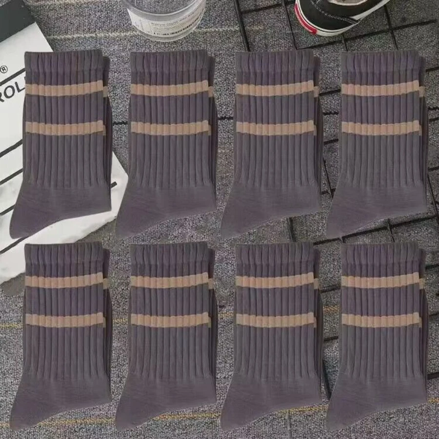 Five Random Pairs Unisex Casual Striped Mid-calf Socks for Autumn Breathable,sweat-absorbent,comfortable for Daily Wear