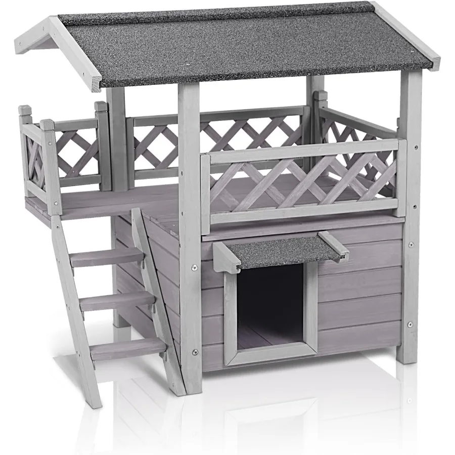 

Outdoor Weatherproof Wooden Cat Shelter for Feral Cats and Large Balcony Use in Winter Durable and Insulated Cat Condo with Ele