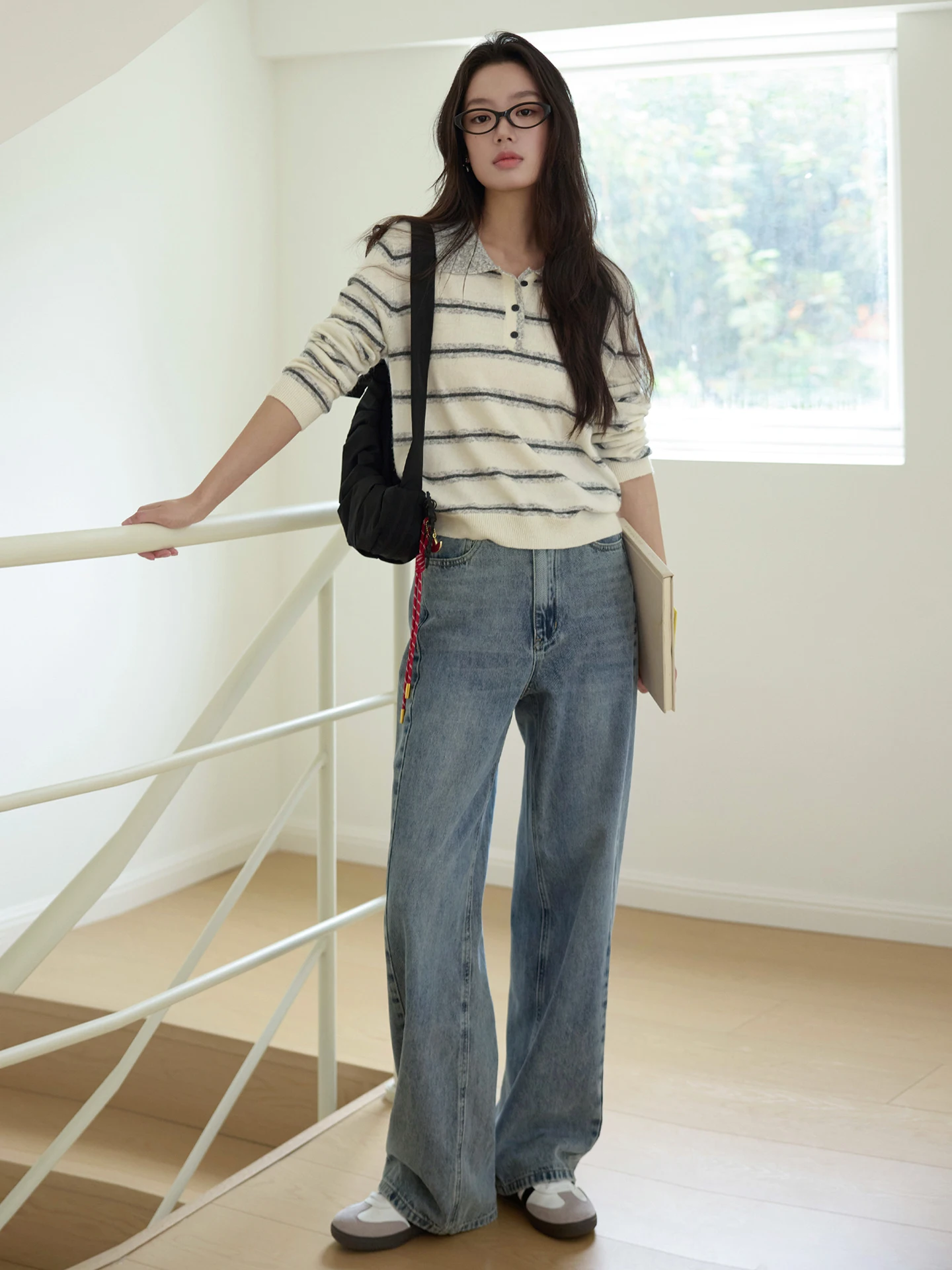 

Slimming High Waist Casual Blue Jeans Women's Straight Leg Jeans Spring Summer Wear Resistant Soft Cotton Denim High Waist