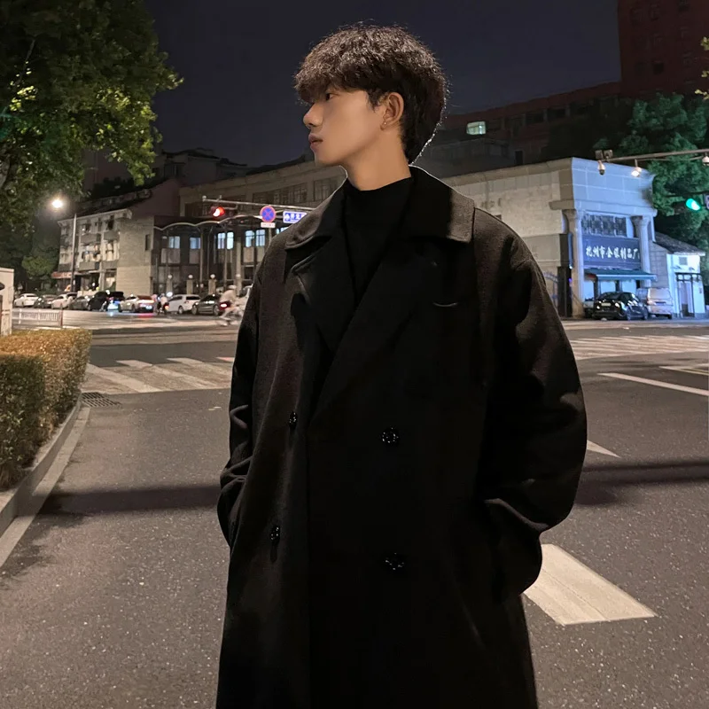 [OIMG] Autumn And Winter New Woolen Coat Men's Mid To Long Woolen Windbreaker Coat Loose