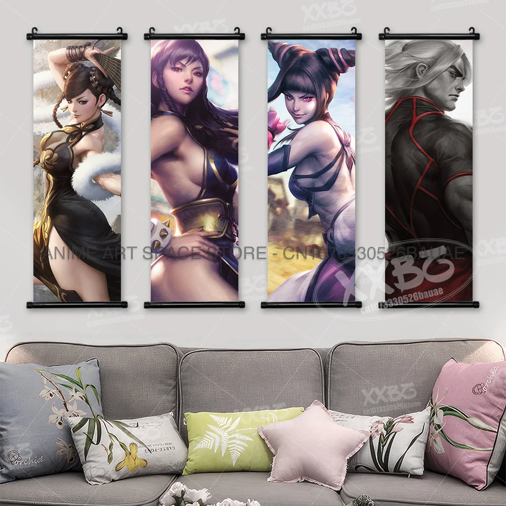 Street Fighter Hanging Painting Fighting Game Wall Artwork Gouken Scrolls Picture Sakura Kasugano Print Canvas Poster Home Decor