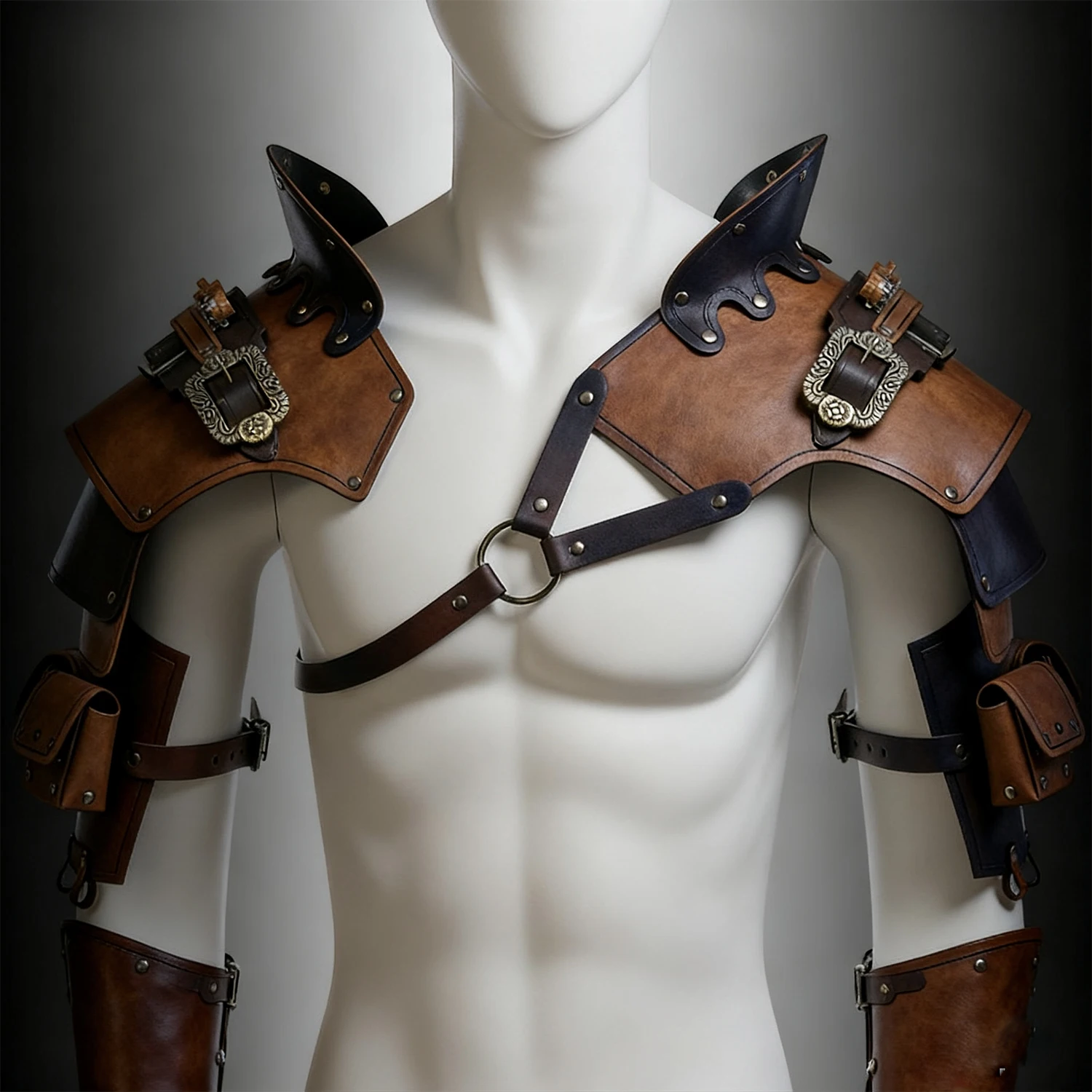 Medieval Viking Warrior Knight Shoulder Armor GladiatorPirate Pauldrons Steampunk Vintage PU Leather SpauldersCosplay Costume