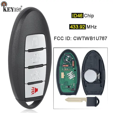 KEYECU 스마트 원격 키 포브, 인피니티 M37 M56 QX56 Q70 하이브리드용, 433.92MHz ID46 FCC ID: CWTWB1U787, 3 + 1, 4 단추
